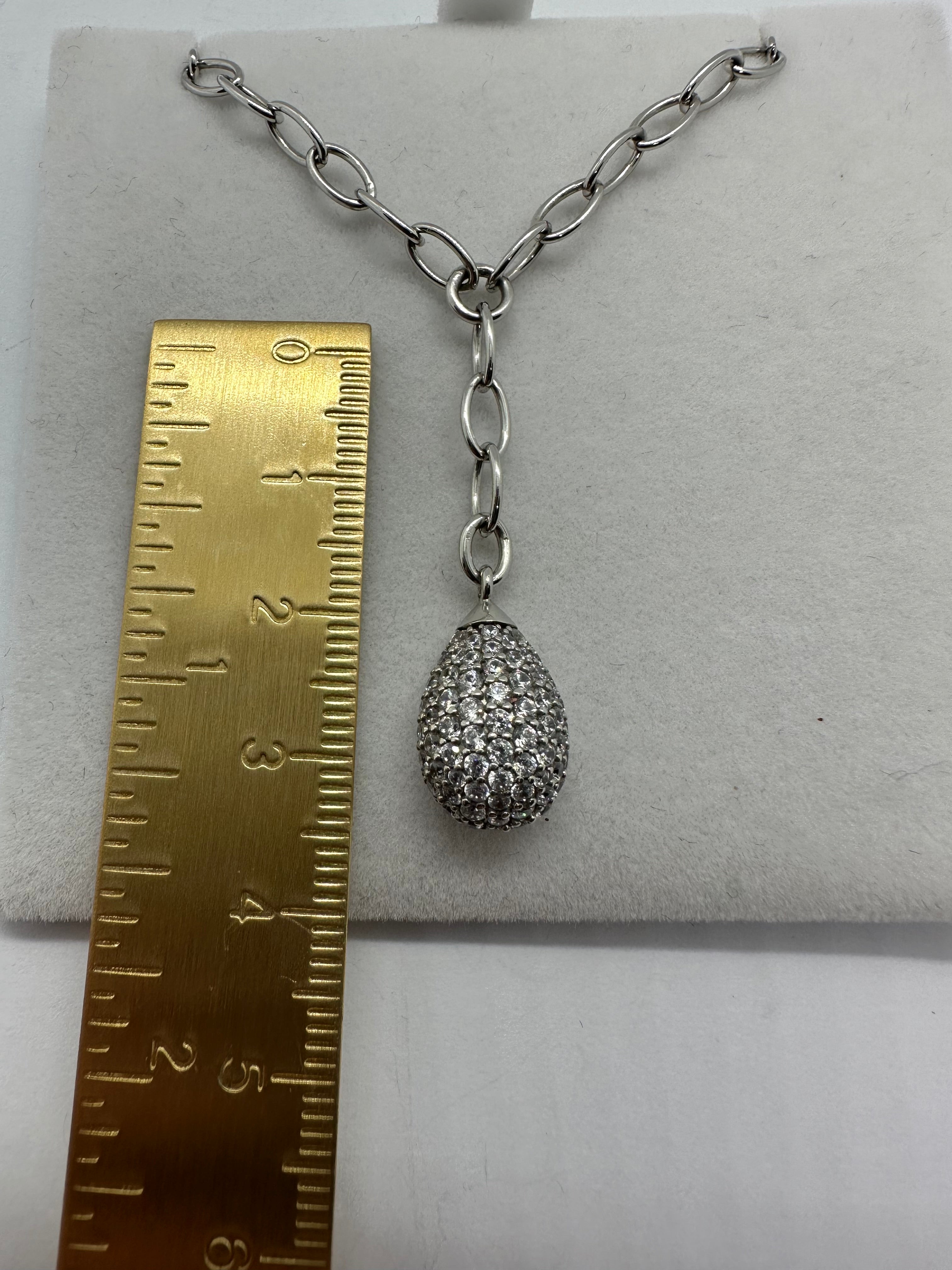 Diamond set pear-drop pendant in silver