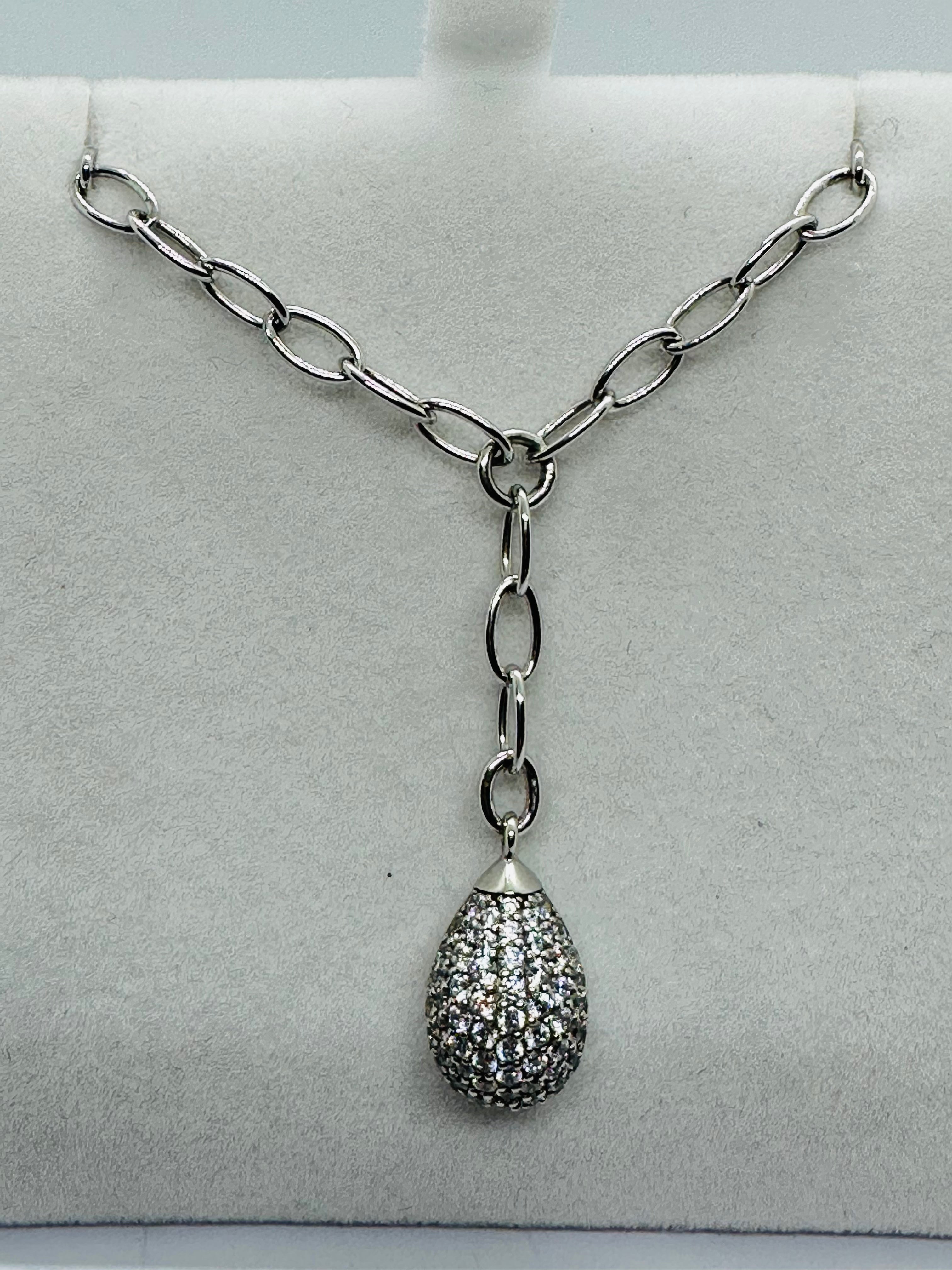 Diamond set pear-drop pendant in silver