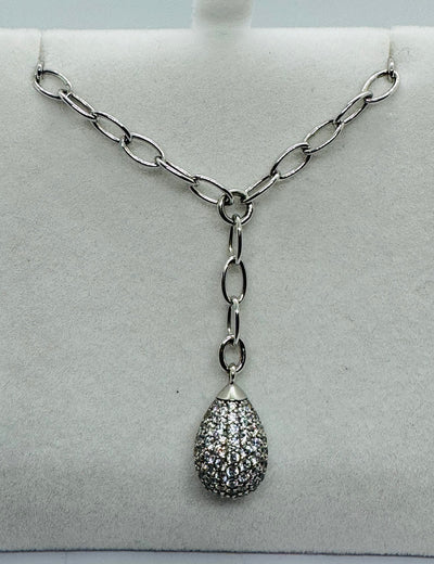 Diamond set pear-drop pendant in silver