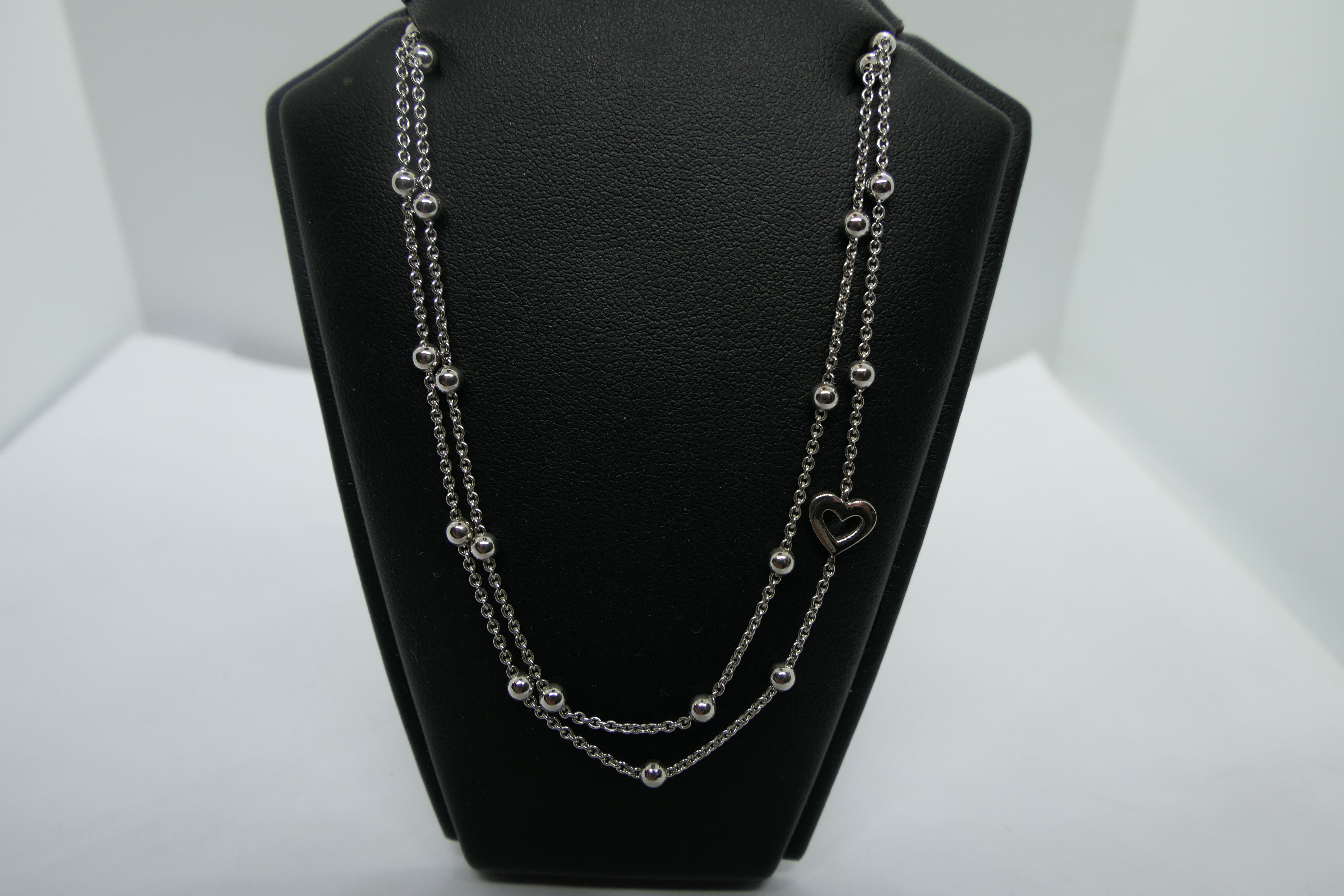 Silver double bead and heart necklace