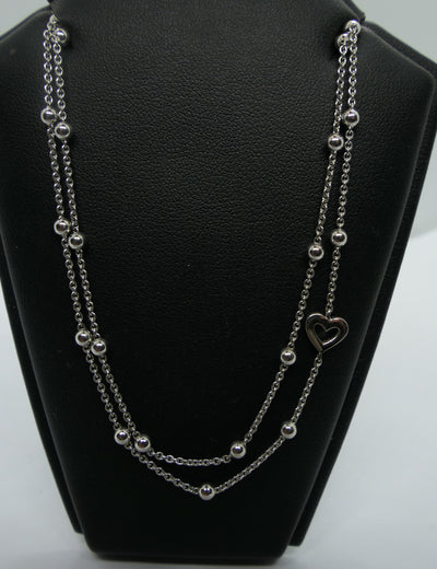 Silver double bead and heart necklace