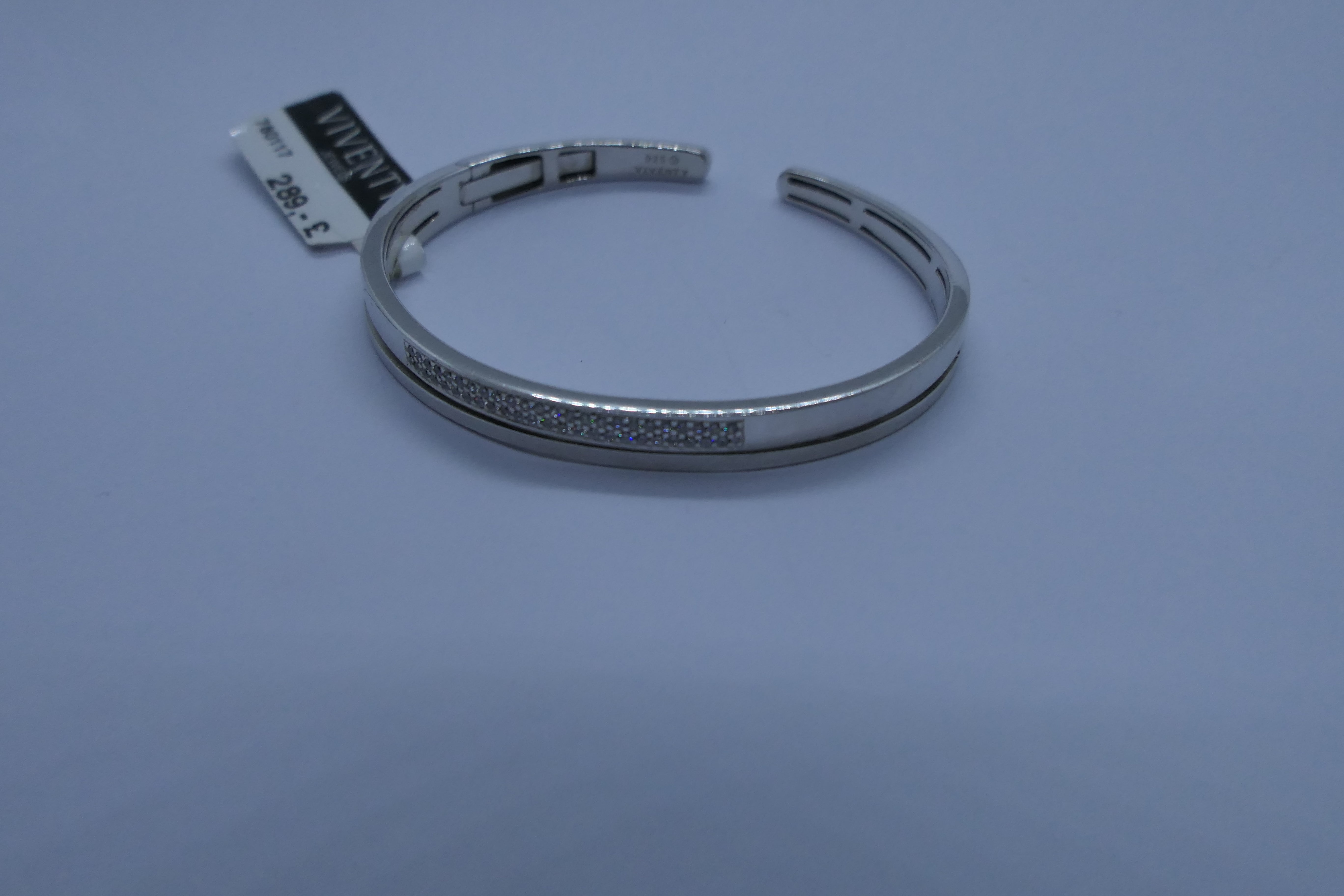 Silver and Cubic zirconia  hinged toque bangle