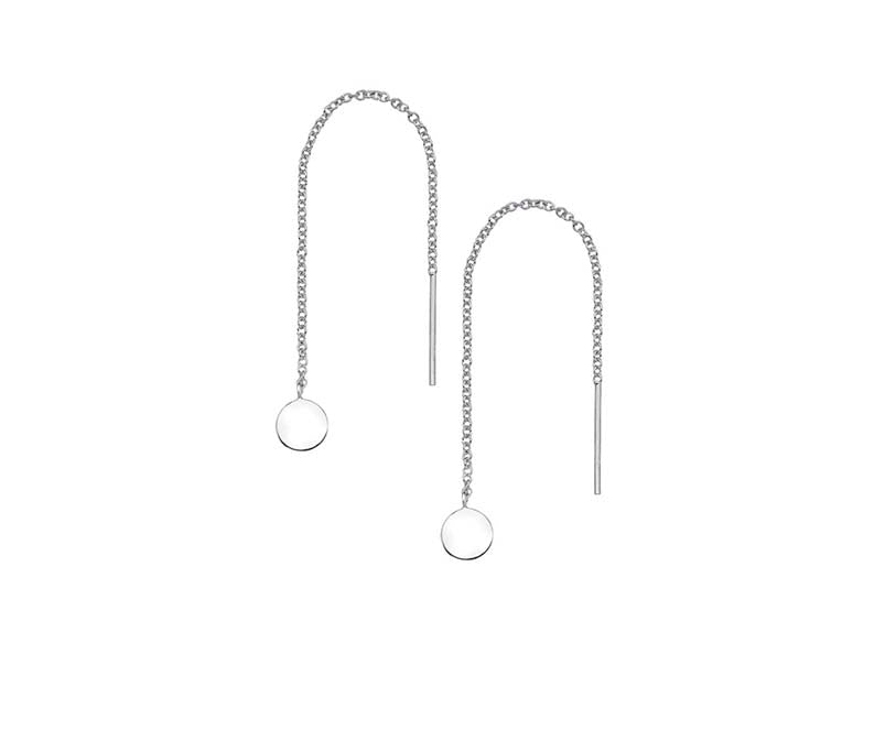 Silver disc thread through earrings