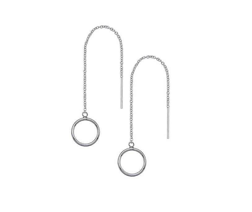 Silver open circle thread through earrings