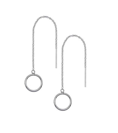 Silver open circle thread through earrings