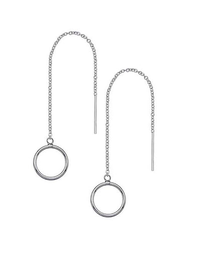 Silver open circle thread through earrings