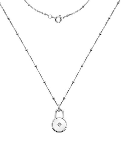 Diamond set silver round padlock necklace